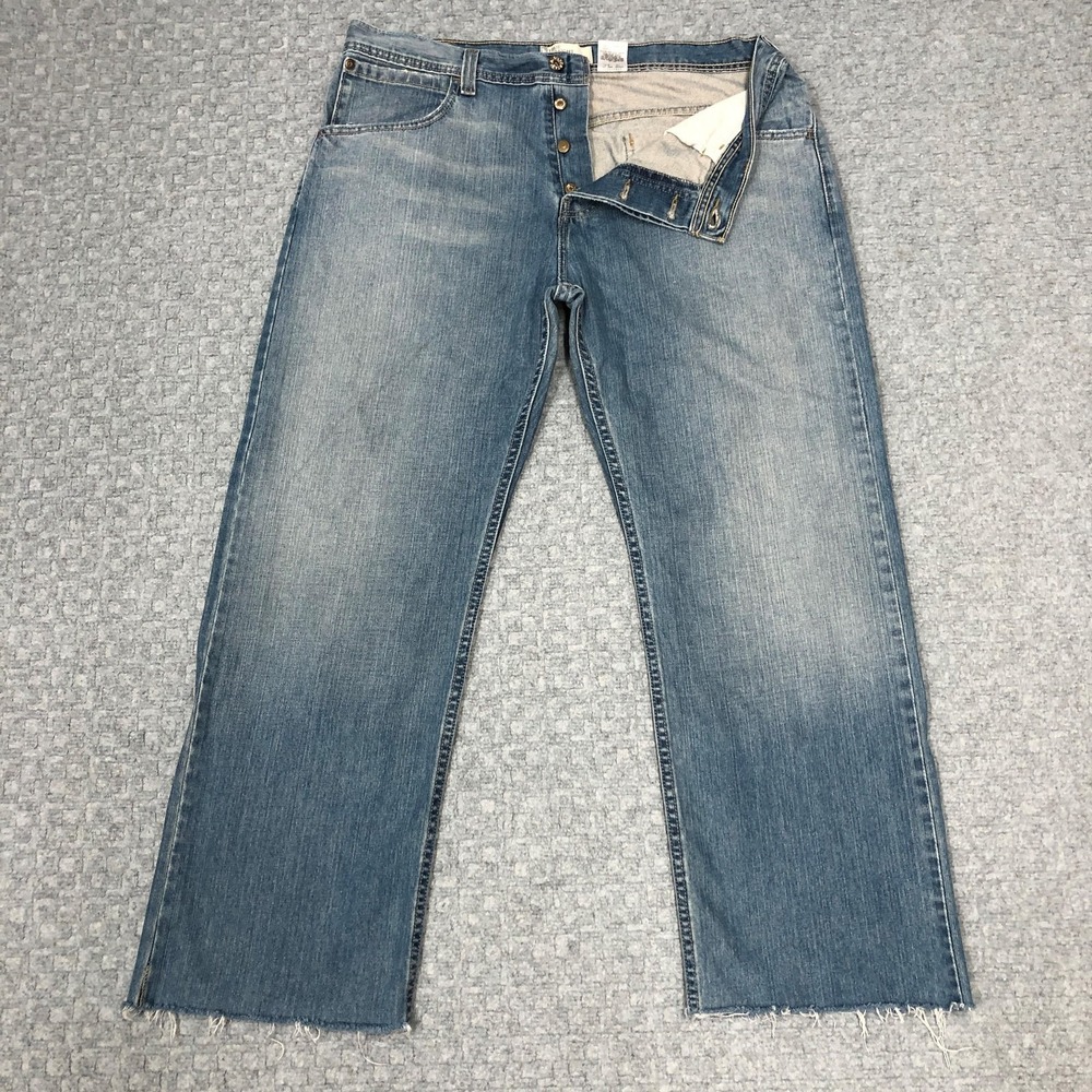 Levis SilverTab True Straight Jeans Mens 36x28 Blue Straight Leg Denim Raw Hem